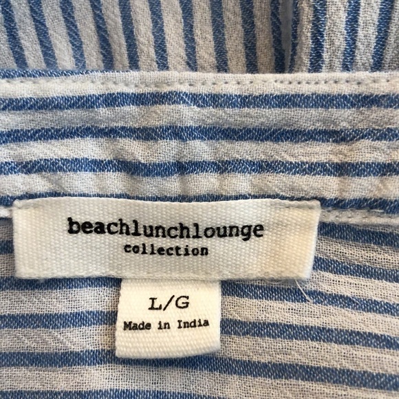 Beachlunchlounge Blue and White Stripes Cuff Short Sleeve V Neck Top Size L - Picture 6 of 6